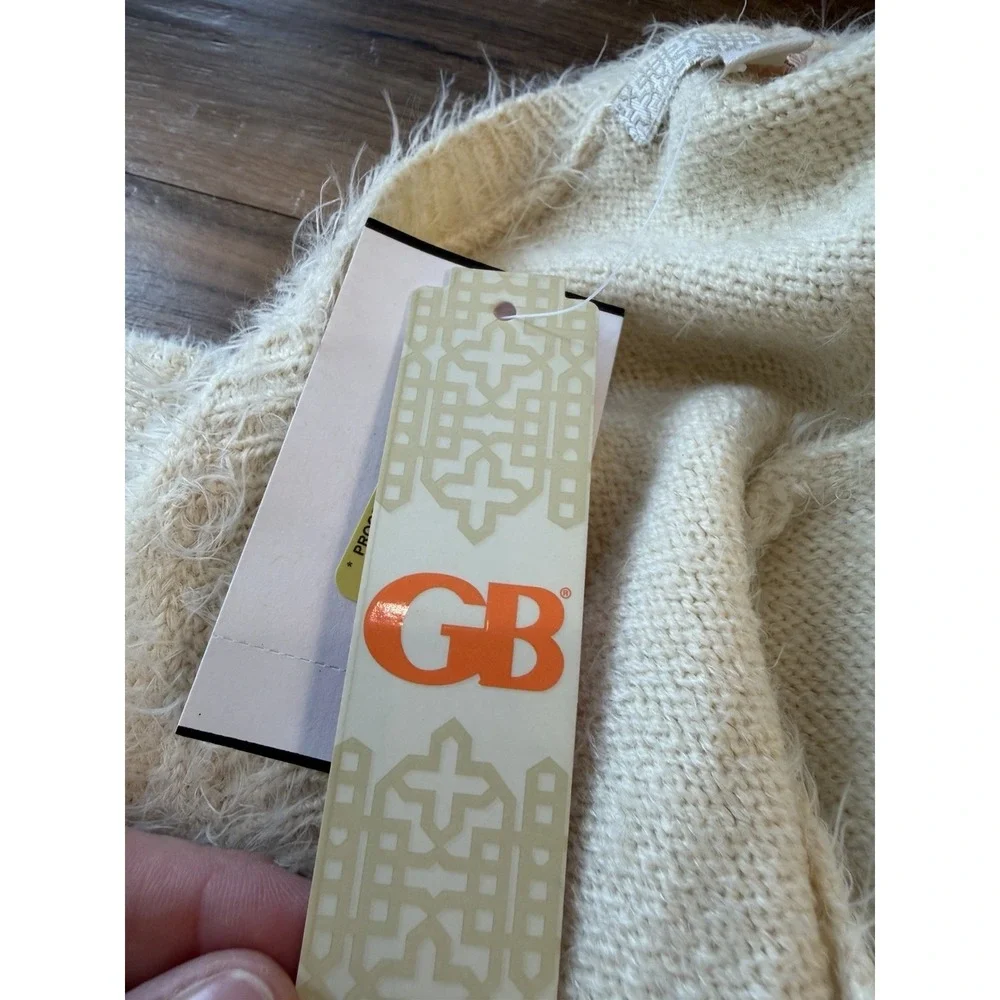 GB Cream Fuzzy Eyelash‎ Balletcore Sweater Dress L Soft Girl Stretch Nylon Cozy